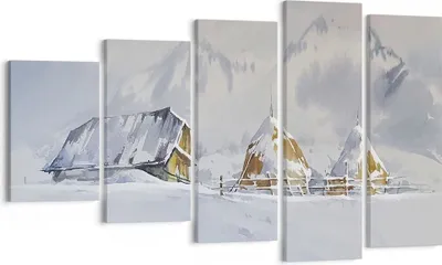 Produktbild von Bild auf Leinwand - Leinwandbild - 5 Teile - Haus Berge Schnee - 100x60cm - Wand Bild - Wanddeko - Wandbilder - Leinwanddruck - Bilder - Wanddekoration - Leinwand bilder - Wandbild - EG100x60-4806
