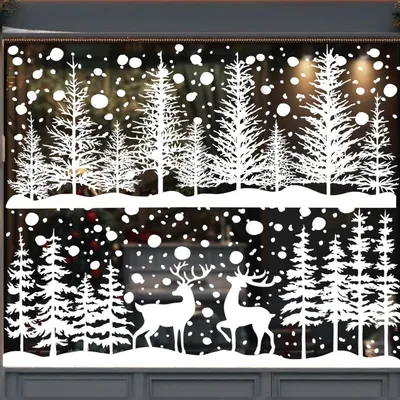 Produktbild von 8 Blätter Weihnachtsfensteraufkleber, Winterliche Fensterbilder | Weiße Weihnachtsbaum Fenstersticker Selbstklebend für die Weihnachtsdekoration