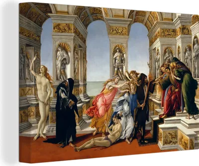 Produktbild von OneMillionCanvasses® - Leinwandbilder - 140x90 cm, Die Verleumdung des Apelles - Gemälde von Sandro Botticelli, Wandbilder Kunstdruck Wanddekoration - Foto auf Leinwand - Gemälde