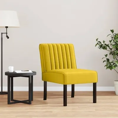 Produktbild von Polsterstuhl Gelb Samt, Moderner Sessel mit Holzbeinen für Wohnzimmer und Schlafzimmer, Bequemer Einzelsessel mit Polsterung und Rückenlehne, Loungesessel für die Leseecke, 48x64x72 cm