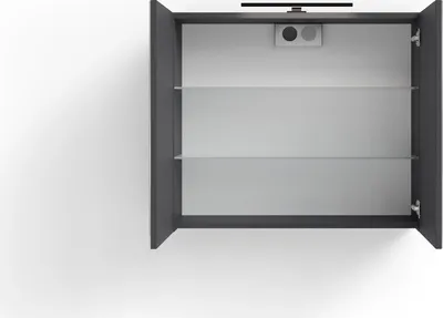 Obrázek produktu pro byLIVING SPREE zrcadlová skříňka / Matný antracitový korpus se zrcadlovými dvířky / Nástěnná skříňka s funkcí tichého zavírání / Včetně LED osvětlení / Koupelnová skříňka se zásuvkou a vypínačem / Š 70, V 60, H 20 cm
