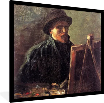 Produktbild von MuchoWow® Gerahmtes Poster Selbstbildnis als Maler - Vincent van Gogh 40x40 cm - Poster mit Schwarzem Bilderrahmen Wandposter Rahmen Foto Bilder - Mit Rahmen - Wanddekoration Schlafzimmer