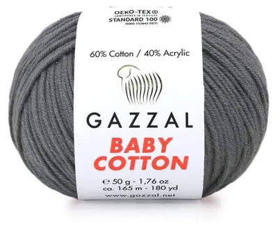 Produktbild von Gazzal Baby Baumwolle Wolle, Dunkelgrau, Weich, Sportstärke, 50g, 165m