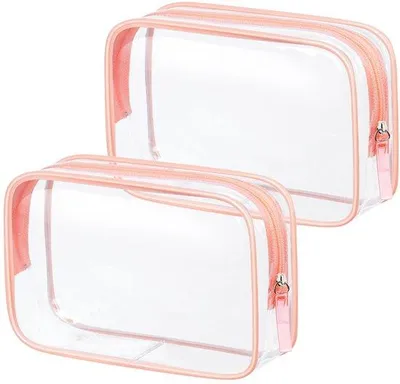 Image de Trousses de toilette de voyage transparentes, lot de 2 pochettes en PVC imperméables, trousses de toilette es TSA, pour les familles, les hommes et les femmes