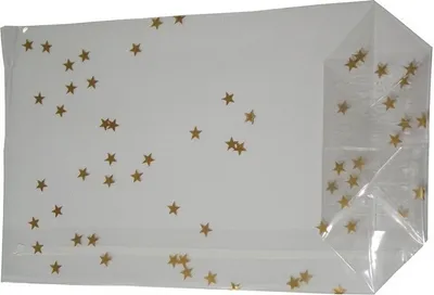 Produktbild von 400 OPP-Blockbodenbeutel mit Siegelnaht Weihnachtsbeutel mit Sternen Gold 115x190mm