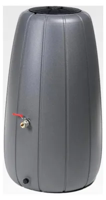 Produktbild von XXL Regentonne 200 L, Grau, mit Ablaufventil, Füllautomat, abnehmbarem Deckel und Pflanzeinsatz zur Bepflanzung im Deckel. Frostsicheres Kunststoff.