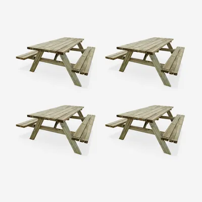 Immagine prodotto di Set 4 tavoli da picnic in legno con 6 posti, Marrone naturale