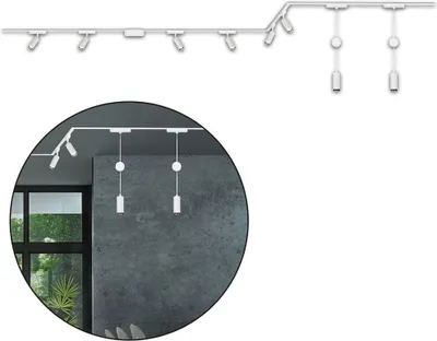 Produktbild von Briloner Luxtrail Schienensystem, Komplettset, 6x LED Spots, 2x LED Pendel, Schwenkbar, Höhenverstellbar, Weiß, 4 m