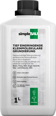 Produktbild von SimpleBau Tiefengrund 1 L , Gebrauchsfertige Tiefengrundierung für Innen & Außen auf schwierigen Untergründen , Verbessert Haftung für Wände