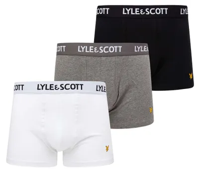 Produktbild von LYLE&SCOTT Herren Boxershorts, 3er Pack - Barclay Core Trunks, Baumwoll-Stretch Schwarz/Grau/Weiß 2XL