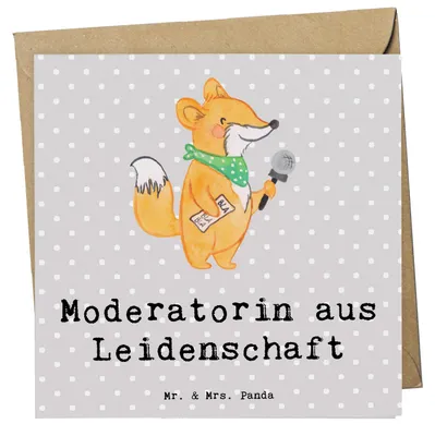 Produktbild von Mr. & Mrs. Panda doppelkarte Moderatorin Leidenschaft - Grau Pastell - Geschenk, anlasskarte, Klappkarte, Glückwunschkarte, faltkarte, Grußkarte