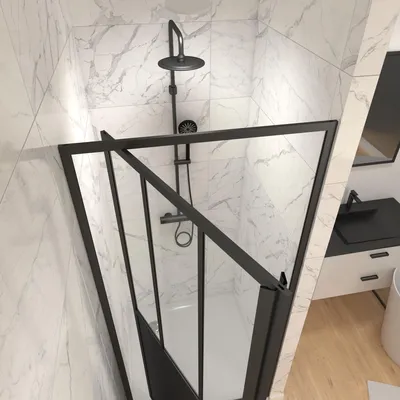Image de Porte de douche pivotante type atelier - 80x200cm - PROFILE NOIR MAT - verre 5mm