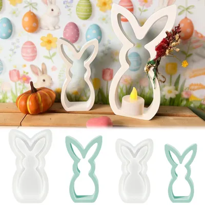Produktbild von 2 Silikon-Osterhasenformen für selbstgemachte Osterdekorationen und Bastelarbeiten