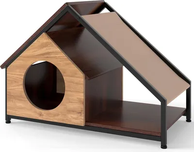 Produktbild von Katzenhaus für drinnen mit Veranda, abnehmbarem Dach und Metallrahmen