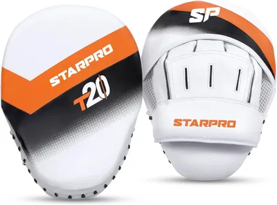 Produktbild von Gebogene Zielpolster aus Kunstleder von Starpro. Paar Handschuhpolster für Boxtraining, MMA, Kickboxen, Kampfsport, Muay Thai. Verschiedene Farben. Einheitsgröße