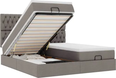 Produktbild von vidaXL Ottoman-Bett mit Matratzen Taupe 200x200 cm Stoff