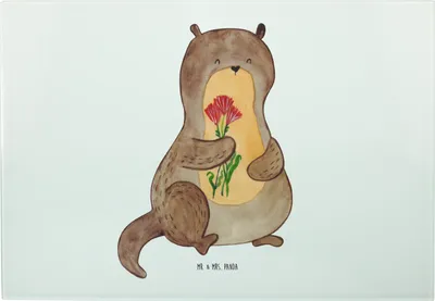 Produktbild von Mr. & Mrs. Panda Schneidebrett Otter Blumenstrauß - Weiß - Geschenk, Glasbrett, Servierplatte, Niedlich, Süß, Seeotter See, Glas, Frühstücksbrett, Glas-Servierplatte