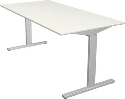 Produktbild von Kerkmann Schreibtisch Form 2 160x80x70-82 cm T-Fuß Alusilber weiss
