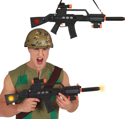 Productafbeelding van Militair sportgeweer, geluidseffecten, fantasiewapen, 70 cm, maskerfeest, carnaval, decoratie, rekwisieten, styling, authentiek, rollenspel, actie, kleur: zwart