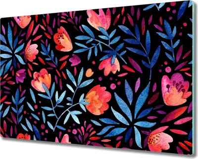 Produktbild von Glas Schneidebrett Herdabdeckplatten Schneideplatten - 80x52 cm - Aquarell Blumen