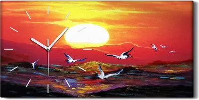 Produktbild von Wandbild Leinwand Bilder mit Uhr 60x30 Malerei Acrylfarbe Kunst Sonnenaufgang - weiße Hände