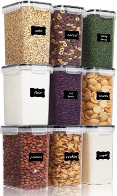 Image de Boîtes hermétiques sans BPA, lot de 9 - avec 24 étiquettes pour les céréales, le sucre et bien plus encore
