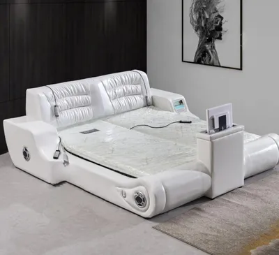 Produktbild von Doppel Luxus Design Weiß Bett Polster Betten Moderne Hotel Multifunktion