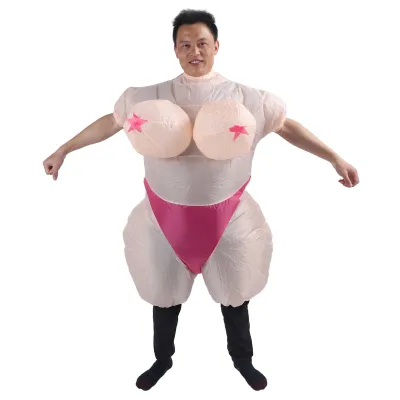 Imagen del producto de Disfraces inflables para adultos, hechos de poliéster, con la figura de una mujer de busto grande, ideales para cosplay y como un disfraz inflable divertido para Halloween, aptos para fiestas tanto en interiores como en exteriores