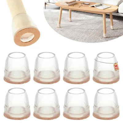 Produktbild von Omgoods – Set mit 16 transparenten Silikon-Stuhlfuß-Schutzhüllen mit Filz