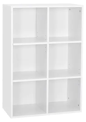 Bücherregal mit 6 Fächern, 3 Ebenen, Holz, weiß, 60x30x90 cm