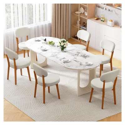Produktbild von Esszimmerstühle 6er Set, Polsterstuhl für Küche und Wohnzimmer mit Rückenlehne und Massivholzbeinen, Leinenstuhl für Esszimmer, Wohnzimmer und Schlafzimmer, Beige