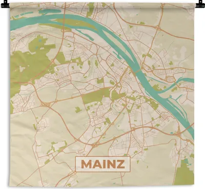 Produktbild von MuchoWow® Wandteppich Wandbehang Stadtplan - Mainz - Vintage - Stadtplan 60x60 cm Tapisserie Dekoration Wandtuch - Dekorationen - Wand Decke