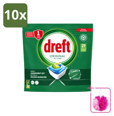 Produktbild von 10 x Dreft Original All In One Geschirrspültabs - gegen angebackenes Fett - Sparpackung - 10 Stücke