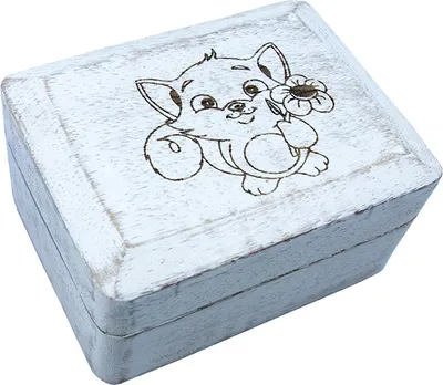 Produktbild von Holzbox weiß mit Katzen-Gravur klein