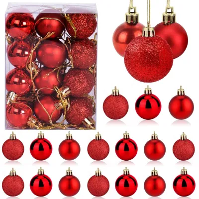 24 Weihnachtskugeln 3 cm rot, glänzend, bruchsicher, mit Schleifen