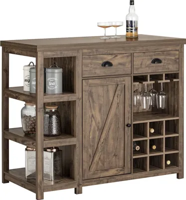 Immagine prodotto di SoBuy Isola da cucina - Mobile da cucina - Piano di lavoro da cucina - Mobile contenitore - Credenza con 3 ripiani, 2 cassetti, anta, portabicchieri e portabottiglie