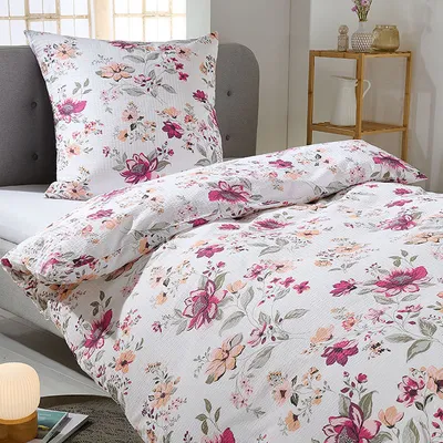Produktbild von Traumschlaf Seersucker Bettwäsche Fleur lila 200x200 cm + 2x 80x80 cm