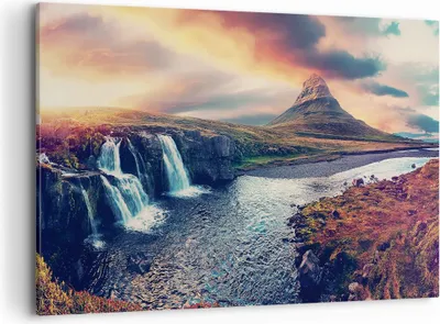 Produktbild von Bild auf Leinwand - Leinwandbild - Einteilig - Wasserfall Himmel Berg - 120x80cm - Wand Bild - Wanddeko - Wandbilder - Leinwanddruck - Bilder - Wanddekoration - Leinwand bilder - AA120x80-5111