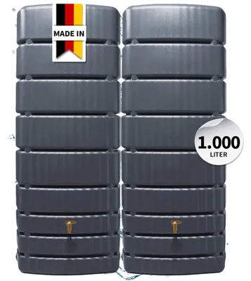 Productafbeelding van 4rain SLIM wandtank SET 1000 L graphite grey, 2 x SLIM 500 L incl. koppelstuk, AI-gegenereerde afbeelding