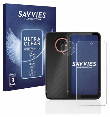 A product shot of a phone case and screen protector packaging, with a phone and screen protector displayed.