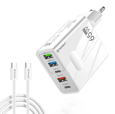 Zdjęcie produktu dla Techsuit ładowarka PentaXPower, 3× USB, 2× PD (25 65 W), kabel 1 - biała