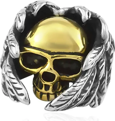 Produktbild von Totenkopf Ring Herren Edelstahl Flügel Biker Skull Gothic Massiv Zweifarbig Gold Silber Punk Rocker silber-gold 67 - Ø 21,39 mm