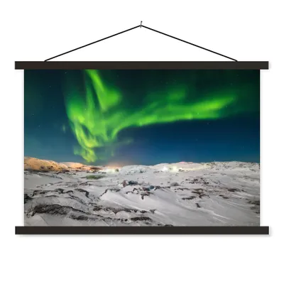 Produktbild von MuchoWow® Textilposter Nordlichter - Berg - Schnee 150x100 cm mit schwarzem Rahmen - Schlafzimmer