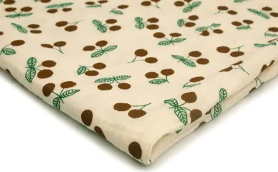 Produktbild von Baumwoll Musselin Stoff mit Aufdruck, Double Gauze, Kirschen auf Ecru 50 x 130 cm