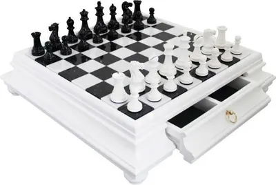 Produktbild von Italienische Schachfiguren Weiss/Schwarz Holz + Schachbrett Marmor/Holz Weiss 46
