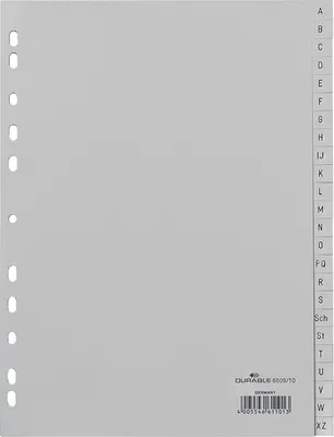 Image de 10x DURABLE 6508-10 Intercalaires en plastique A-Z A4 24 pièces gris