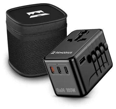 Immagine prodotto di Remodius Weltstecker PRO – Adattatore universale da viaggio da 100W con USB-C PD GaN, compatibile con oltre 220 paesi, per la ricarica diretta di laptop
