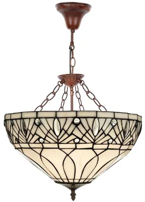 Produktbild von Casa Padrino Luxus Tiffany Hängeleuchte Weiß / Schwarz / Braun Ø 40 x H. 40 cm - Handgefertigt aus zahlreichen Glas Mosaik Stücken