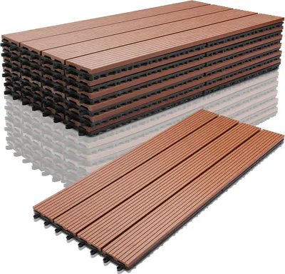 Obrázek produktu pro Wolketon Terasové dlaždice WPC dlaždice Dřevěné dlaždice Plastové 6er 1m² Set 60x30cm, hnědá zahradní dlaždice Click Tile Podlaha s drenáží Terasové dlaždice Balkón