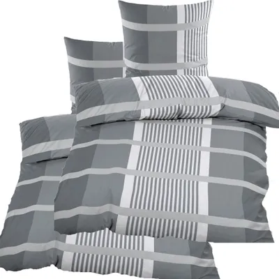 Produktbild von 4-tlg. Biber Winter Bettwäsche 2x (135 x 200 + 80x80 cm), 100% Baumwolle, grautöne, kariert